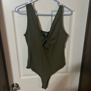 Wild Fable Green Bodysuit with Plunging V-Neck